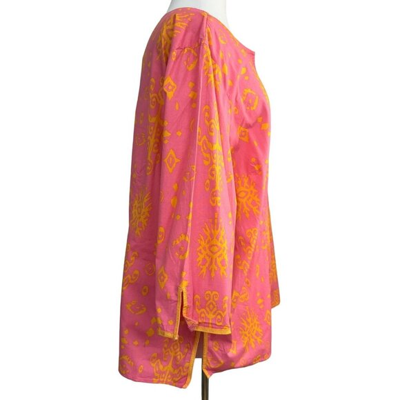 Brigewater Studio Mod Print Pullover Cotton Stretch Tunic Top Pink Orange 22W - Picture 3 of 5